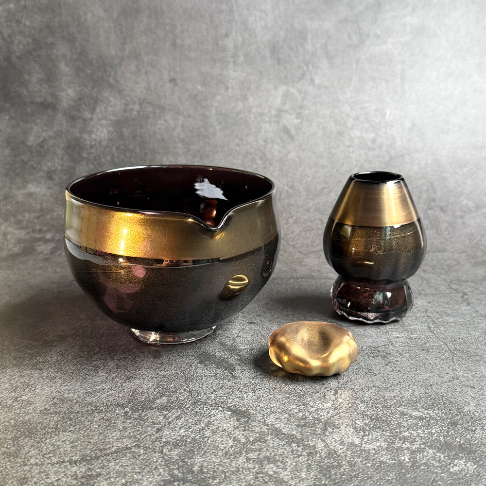 【3-piece set】Mystic Black Matcha Set – Gold Powder