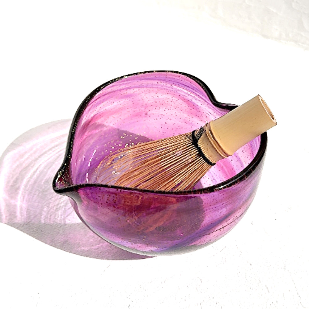 Rich Heart-Shaped Gold Leaf Matcha Bowl – Two-Color Marble-BeniFuji-pink&purple