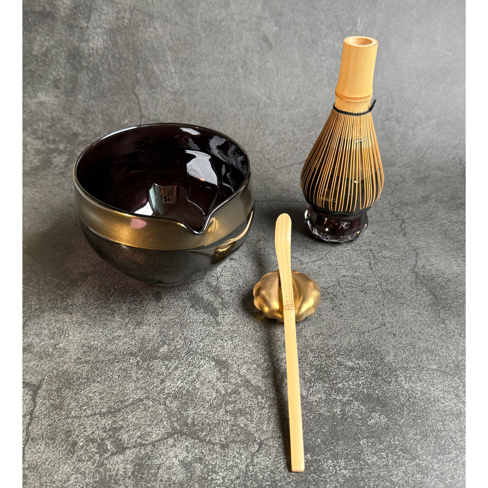 【3-piece set】Mystic Black Matcha Set – Gold Powder
