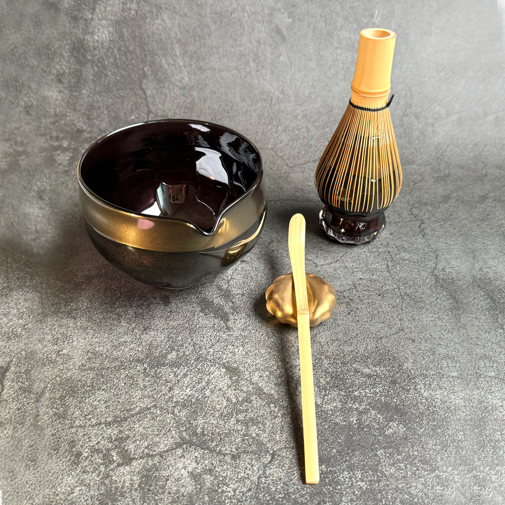 【3-piece set】Mystic Black Matcha Set – Gold Powder