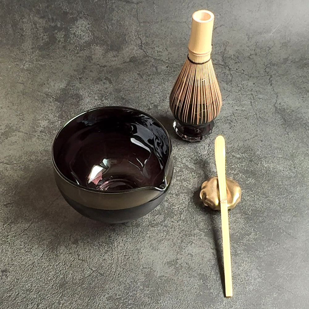 【3-piece set】Mystic Black Matcha Set – Gold Powder